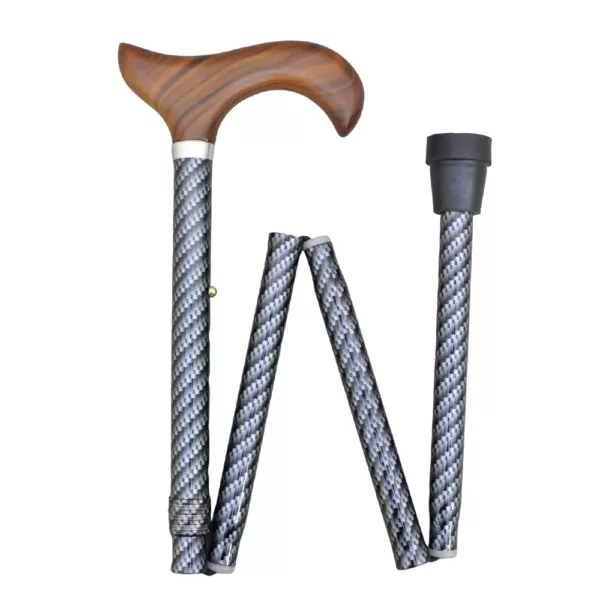 碳纖格紋圖騰單手拐杖|木頭握把手杖|鋁合金材質