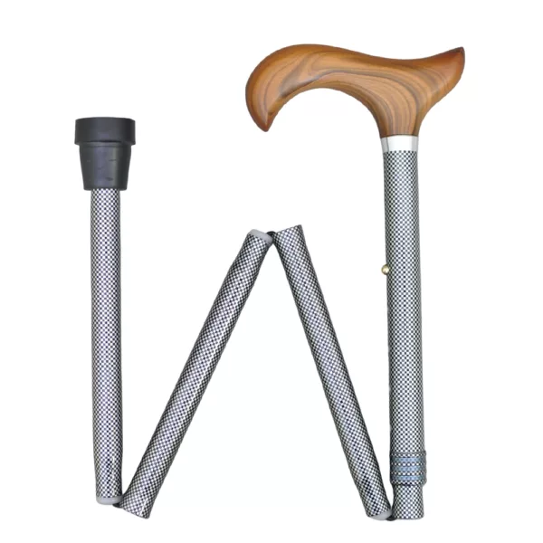 碳纖格紋圖騰單手拐杖|木頭握把手杖|鋁合金材質