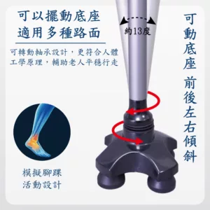 雙色握把站立拐杖|自立式老人手杖|四腳拐助行器/黑晶崗底座腳墊 可動拐杖底座腳墊
