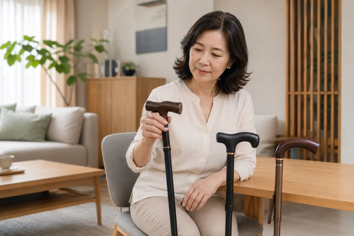 關節炎手杖握把怎麼選? 熟齡女性在家中比較不同手杖握把,評估適合手部不適的握持方式