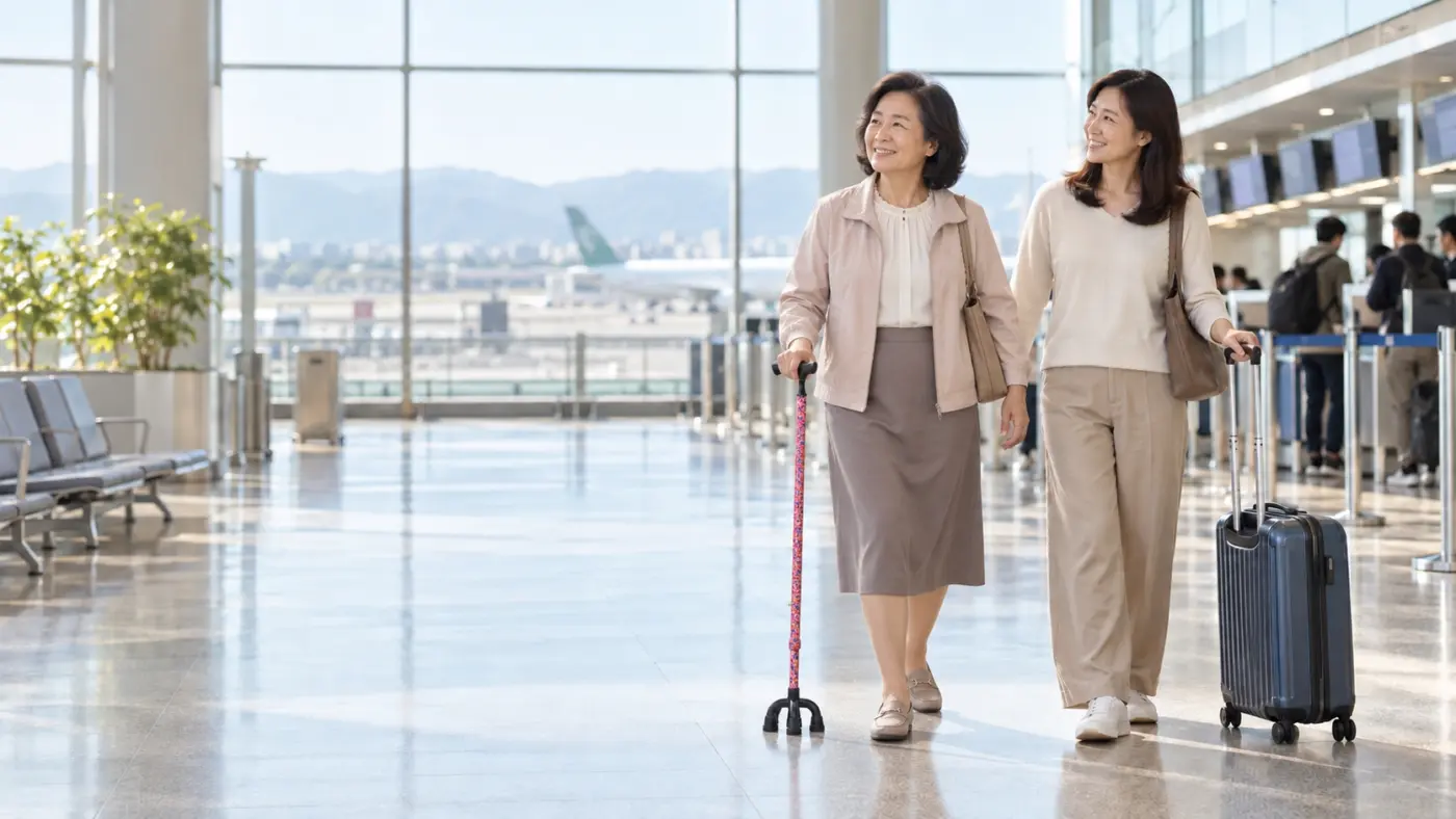 拐杖搭飛機指南 使用HOHOCANE醫療用手杖與女兒盧靜慧一起出國去旅行