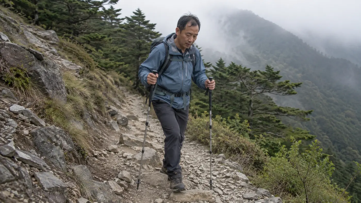手杖、健走杖與登山杖差在哪? 登山者在山徑使用兩支登山杖行走