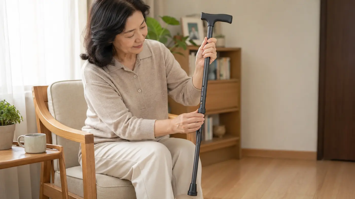 拐杖買錯了怎麼辦? 使用者檢查手杖握把、伸縮鎖環與止滑腳墊